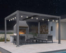 PURPLE LEAF Caesar Louvered Pergola with Yellow String Lights Patio Aluminum Pergola with Independent Adjustable Rainproof Roof Hardtop Pergola for Outdoor Deck Garden Yard