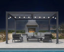 PURPLE LEAF Caesar Louvered Pergola with Milky String Lights Patio Aluminum Pergola with Independent Adjustable Rainproof Roof Hardtop Pergola for Outdoor Deck Garden Yard