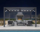 PURPLE LEAF Caesar Louvered Pergola with Yellow String Lights Patio Aluminum Pergola with Independent Adjustable Rainproof Roof Hardtop Pergola for Outdoor Deck Garden Yard