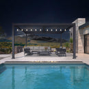PURPLE LEAF Caesar Louvered Pergola with Milky String Lights Patio Aluminum Pergola with Independent Adjustable Rainproof Roof Hardtop Pergola for Outdoor Deck Garden Yard