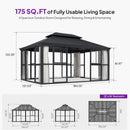 PURPLE LEAF Luxury Sunroom Solarium 360° Transparent Outdoor Living Room with Elegant Curtains Outdoor Gazebo with 4-Side Sliding Doors and Windows for Entertaining