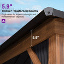 PURPLE LEAF Metal Gazebo Double Roof Wood Grain Aluminum Frame with Curtains and Netting