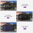 PURPLE LEAF Outdoor Hardtop Gazebo for Patio Bronze Aluminum Frame Pavilion with Navy-Blue Curtain