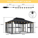 PURPLE LEAF Luxury Sunroom Solarium 360° Transparent Outdoor Living Room with Elegant Curtains Outdoor Gazebo with 4-Side Sliding Doors and Windows for Entertaining with String Lights