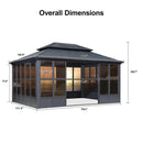 PURPLE LEAF Sunroom Hardtop Gazebo Solarium Grey Galvanized Steel Double Roof  All-Weather Aluminum Outdoor Screen House