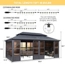 PURPLE LEAF Sunroom Hardtop Gazebo Solarium Grey Galvanized Steel Double Roof  All-Weather Aluminum Outdoor Screen House with String Lights