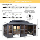 PURPLE LEAF Sunroom Hardtop Gazebo Solarium Grey Galvanized Steel Double Roof  All-Weather Aluminum Outdoor Screen House with String Lights
