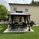 PURPLE LEAF Hardtop Gazebo Featuring Galvanized Steel Double Roof and Bronze Aluminum Frame with Curtains and Netting for Backyard with Lights-milky