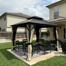 PURPLE LEAF Hardtop Gazebo Featuring Galvanized Steel Double Roof and Bronze Aluminum Frame with Curtains and Netting for Patio and Poolside