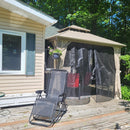 PURPLE LEAF Deck Gazebo Champagne Hardtop Metal Frame Double Roof with Curtains and Netting with Lights-milky
