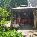 PURPLE LEAF Deck Gazebo Champagne Hardtop Metal Frame Double Roof with Curtains and Netting
