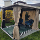 PURPLE LEAF Deck Gazebo Champagne Hardtop Metal Frame Double Roof with Curtains and Netting