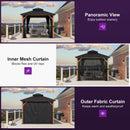 PURPLE LEAF Metal Gazebo Double Roof Wood Grain Aluminum Frame with Curtains and Netting