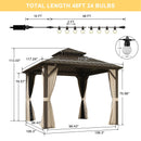 PURPLE LEAF Hardtop Gazebo Featuring Galvanized Steel Double Roof and Bronze Aluminum Frame with Curtains and Netting for Poolside with Lights-clear