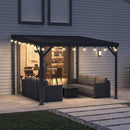 PURPLE LEAF Lean to Gazebo Metal Roof Patio Cover Built-in Drain Slots Wall Mounted Gazebo with Lights-clear for Outdoor Extension