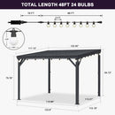 PURPLE LEAF Lean to Gazebo Metal Roof Patio Cover Built-in Drain Slots Wall Mounted Gazebo with Lights-mikly for Outdoor Extension