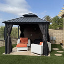 PURPLE LEAF Grey Hardtop Gazebo with Heavy Duty Galvanized Steel Double Roof with Netting and Curtains