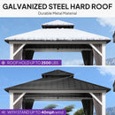 PURPLE LEAF Modern Gazebo Grey Hardtop Galvanized Steel Double Roof White Aluminum Poles with Curtains and Netting