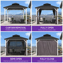 PURPLE LEAF Modern Gazebo Grey Hardtop Galvanized Steel Double Roof White Aluminum Poles with Curtains and Netting