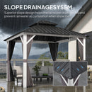 PURPLE LEAF Modern Gazebo Grey Hardtop Galvanized Steel Double Roof White Aluminum Poles with Curtains and Netting