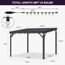 PURPLE LEAF Lean to Gazebo Metal Roof Patio Cover Built-in Drain Slots Wall Mounted Gazebo with Lights-clear for Outdoor Extension