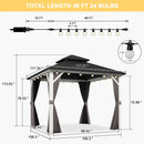 PURPLE LEAF Modern Gazebo Grey Hardtop Galvanized Steel Double Roof White Aluminum Poles with Curtains and Netting with Lights-clear
