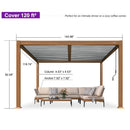 PURPLE LEAF Caesar Louvered Pergola with Yellow Lights Wood Grain Frame Gray Roof Aluminum Pergola with Adjustable Roof  Hardtop Gazebo for Outdoor Deck Garden Yard