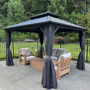 PURPLE LEAF Grey Hardtop Gazebo with Heavy Duty Galvanized Steel Double Roof with Netting and Curtains