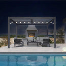 PURPLE LEAF Caesar Louvered Pergola with Yellow String Lights Patio Aluminum Pergola with Independent Adjustable Rainproof Roof Hardtop Pergola for Outdoor Deck Garden Yard