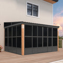 PURPLE LEAF Wall Mounted Sunroom Galvanized Steel Sloped Roof Lean-to Enclosed Aluminum Grey Frame Wood Grain Columns for Outdoor Home Extension