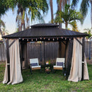 PURPLE LEAF Hardtop Gazebo Featuring Galvanized Steel Double Roof and Bronze Aluminum Frame with Curtains Netting and Reinforcement Support Rods