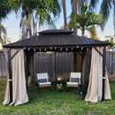PURPLE LEAF Hardtop Gazebo Featuring Galvanized Steel Double Roof and Bronze Aluminum Frame with Curtains and Netting for Patio and Poolside