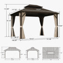 PURPLE LEAF Hardtop Gazebo Featuring Galvanized Steel Double Roof and Bronze Aluminum Frame with Curtains Netting and Reinforcement Support Rods