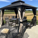 PURPLE LEAF Hardtop Gazebo Featuring Galvanized Steel Double Roof and Bronze Aluminum Frame with Curtains and Netting for Poolside with Lights-clear