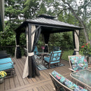 PURPLE LEAF Hardtop Gazebo Featuring Galvanized Steel Double Roof and Bronze Aluminum Frame with Curtains and Netting for Backyard with Lights-milky