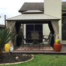 PURPLE LEAF Deck Gazebo Champagne Hardtop Metal Frame Double Roof with Curtains and Netting