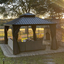 PURPLE LEAF Patio Gazebo for Backyard Grey Hardtop Galvanized Steel Roof Awning with Upgrade Curtain