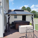 PURPLE LEAF Modern Gazebo Grey Hardtop Galvanized Steel Double Roof White Aluminum Poles with Curtains and Netting