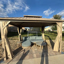PURPLE LEAF Deck Gazebo Champagne Hardtop Metal Frame Double Roof with Curtains and Netting with Lights-milky