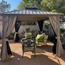 PURPLE LEAF Deck Gazebo Champagne Hardtop Metal Frame Double Roof with Curtains and Netting