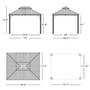PURPLE LEAF Outdoor Hardtop Gazebo for Patio Grey Aluminum Frame Pavilion with Navy-Blue Curtain