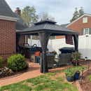 PURPLE LEAF Outdoor Hardtop Gazebo for Patio Bronze Aluminum Frame Pavilion with Navy-Blue Curtain