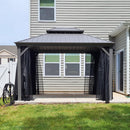 PURPLE LEAF Patio Gazebo for Pool Light Grey Hardtop Galvanized Steel Roof with String Lights-milky
