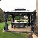 PURPLE LEAF Outdoor Hardtop Gazebo for Patio Bronze Aluminum Frame Pavilion with Navy-Blue Curtain and Reinforced Support Rods
