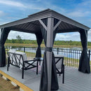 PURPLE LEAF Patio Gazebo for Pool Light Grey Hardtop Galvanized Steel Roof with Upgraded Curtains