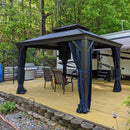 PURPLE LEAF Outdoor Hardtop Gazebo for Patio Bronze Aluminum Frame Pavilion with Navy-Blue Curtain and String Lights-milky