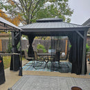 PURPLE LEAF Patio Gazebo for Pool Light Grey Hardtop Galvanized Steel Roof with Reinforcement Support Rod