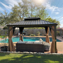 PURPLE LEAF Outdoor Hardtop Gazebo for Garden Bronze Double Roof Aluminum Frame Pavilion with Reinforcement Support Rod