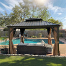 PURPLE LEAF Outdoor Hardtop Gazebo for Garden Bronze Double Roof Aluminum Frame Pavilion with String Lights-clear