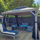 PURPLE LEAF Patio Gazebo for Pool Light Grey Hardtop Galvanized Steel Roof with Upgraded Curtains